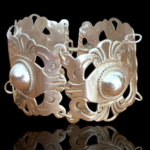 Vintage 1960s Mexican Sterling Silver Large Panel Bracelet